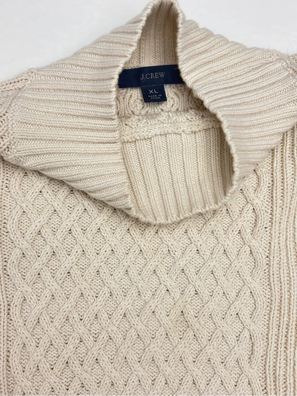 J. Crew Cable Knit Sweater Fisherman Mock Neck Cream Women XL